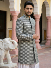 Embroidered Silk Blend Indo-Western Set ( 50JIND S7W 138Olive S )