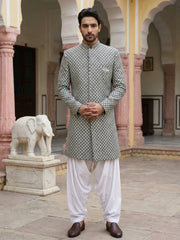 Embroidered Silk Blend Indo-Western Set ( 50JIND S7W 138Olive S )