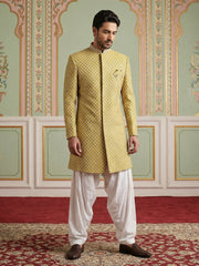Embroidered Silk Blend Indo-Western Set ( 50JIND S7W 138Yellow S )