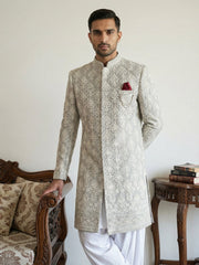 Cotton Blend Embroidered Indo-Western Set ( 50JIND S7W 149Grey S )