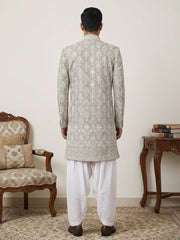 Cotton Blend Embroidered Indo-Western Set ( 50JIND S7W 149Grey S )