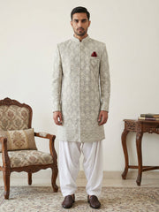Cotton Blend Embroidered Indo-Western Set ( 50JIND S7W 149Grey S )