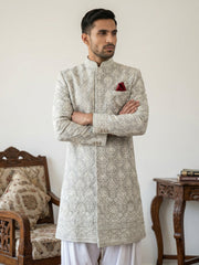 Cotton Blend Embroidered Indo-Western Set ( 50JIND S7W 149Grey S )
