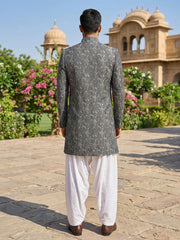 Men’s Woven Silk Jacquard Indo-Western Set ( 50JIND S7W 164Grey S )
