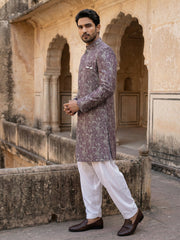 Men’s Woven Silk Jacquard Indo-Western Set ( 50JIND S7W 164Maroon S )