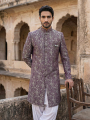 Men’s Woven Silk Jacquard Indo-Western Set ( 50JIND S7W 164Maroon S )