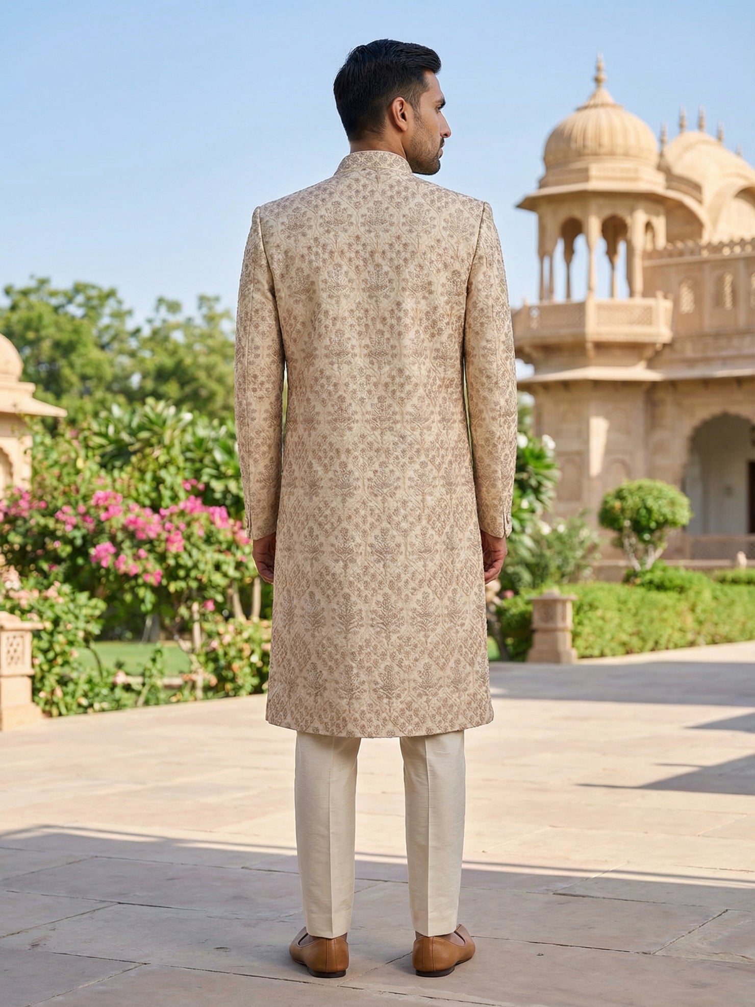 DesiQlo Men Embroidered Indo Western Set - Gold - 50JSH_101Golden_M