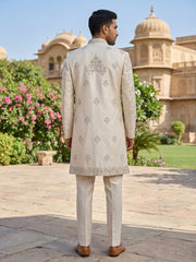 Traditional Zari Work Ivory Sherwani Set ( 50JSH 104Cream S )