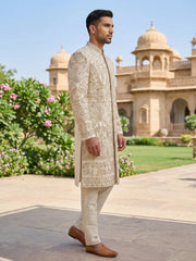 Traditional Zari Work Ivory Sherwani Set ( 50JSH 104Cream S )