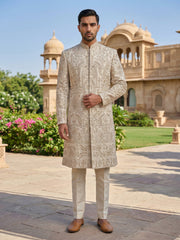 Traditional Zari Work Ivory Sherwani Set ( 50JSH 104Cream S )