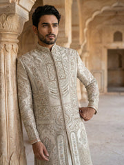 Designer Silk Blend Sherwani Set for Men ( 50JSH 108Golden L )
