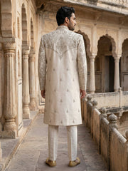 Designer Silk Blend Sherwani Set for Men ( 50JSH 108Golden L )