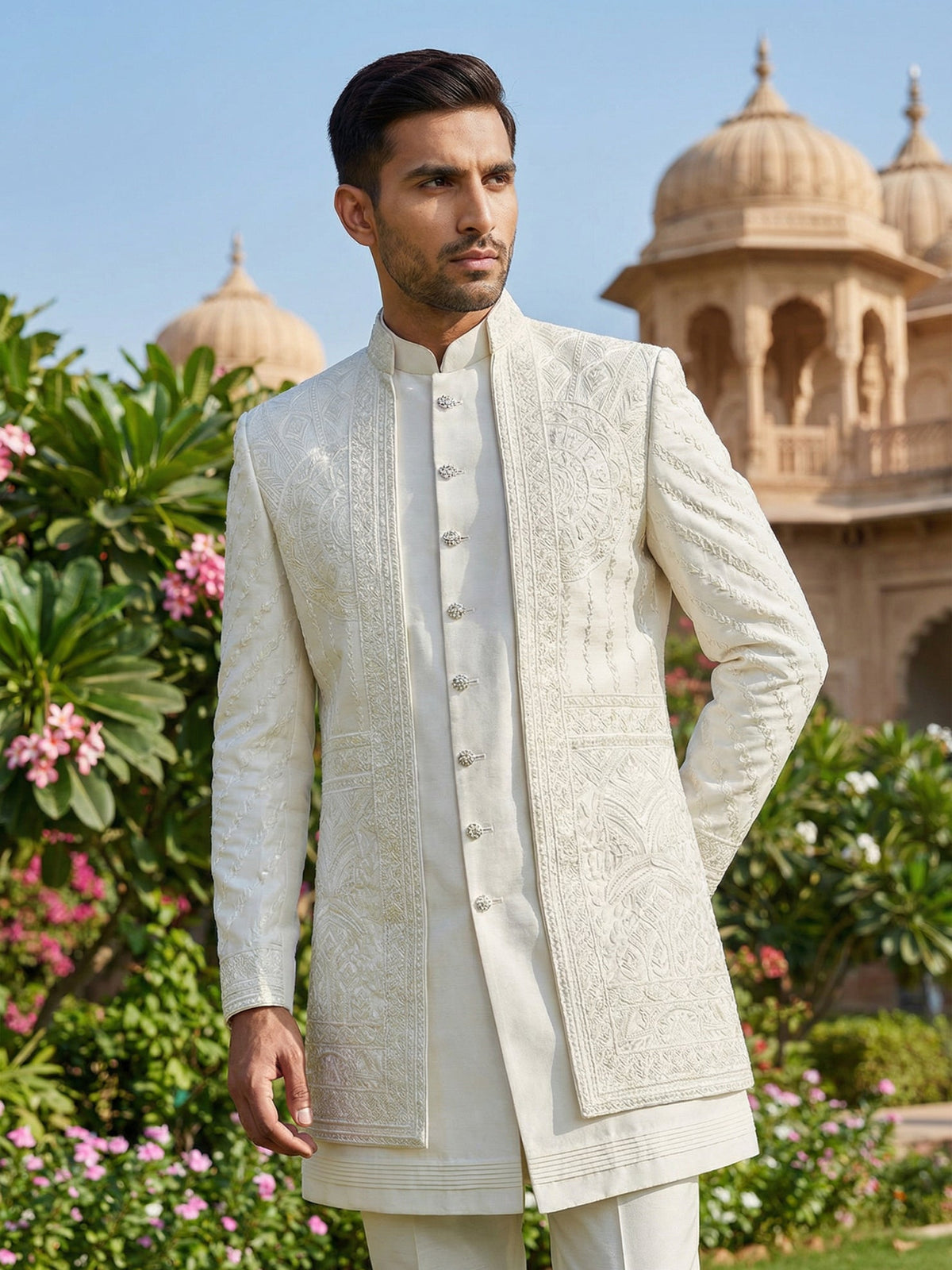 Classic Royal Ivory Sherwani Set ( 50JSH 110Cream M )