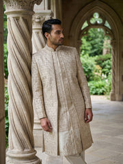 Ivory Gold Embroidered Sherwani Set ( 50JSH 113Golden M )