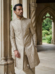 Ivory Gold Embroidered Sherwani Set ( 50JSH 114Golden M )