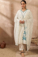 Cotton Blend Kurta Set for Women - White | MLWSHKS9294WHT