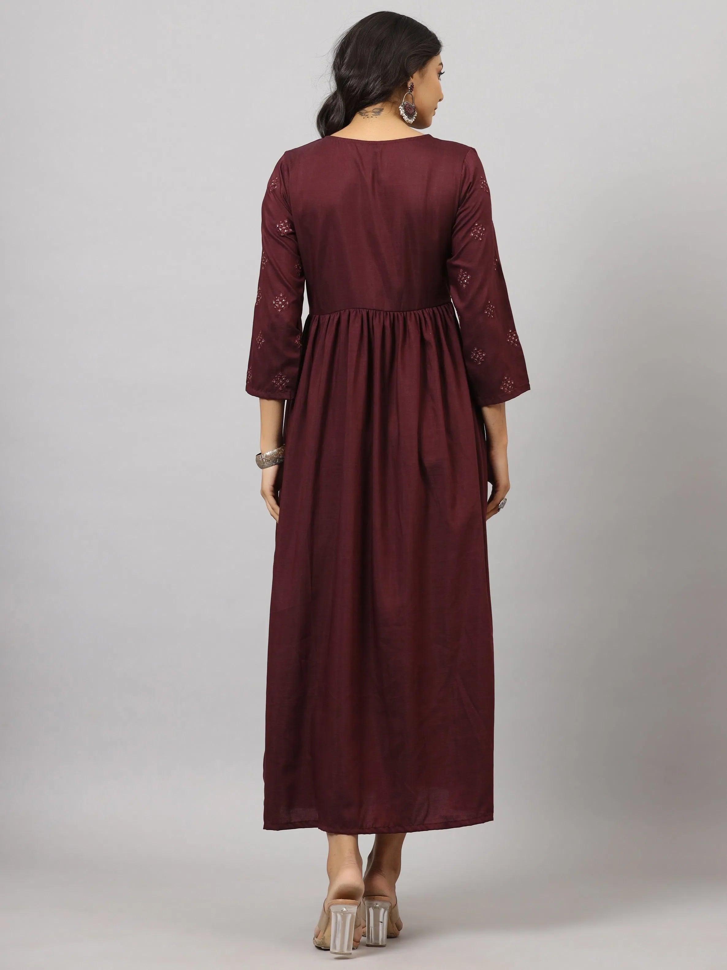 Women's Mauve Flared Dress | Indian Dresses Cotton Polyester