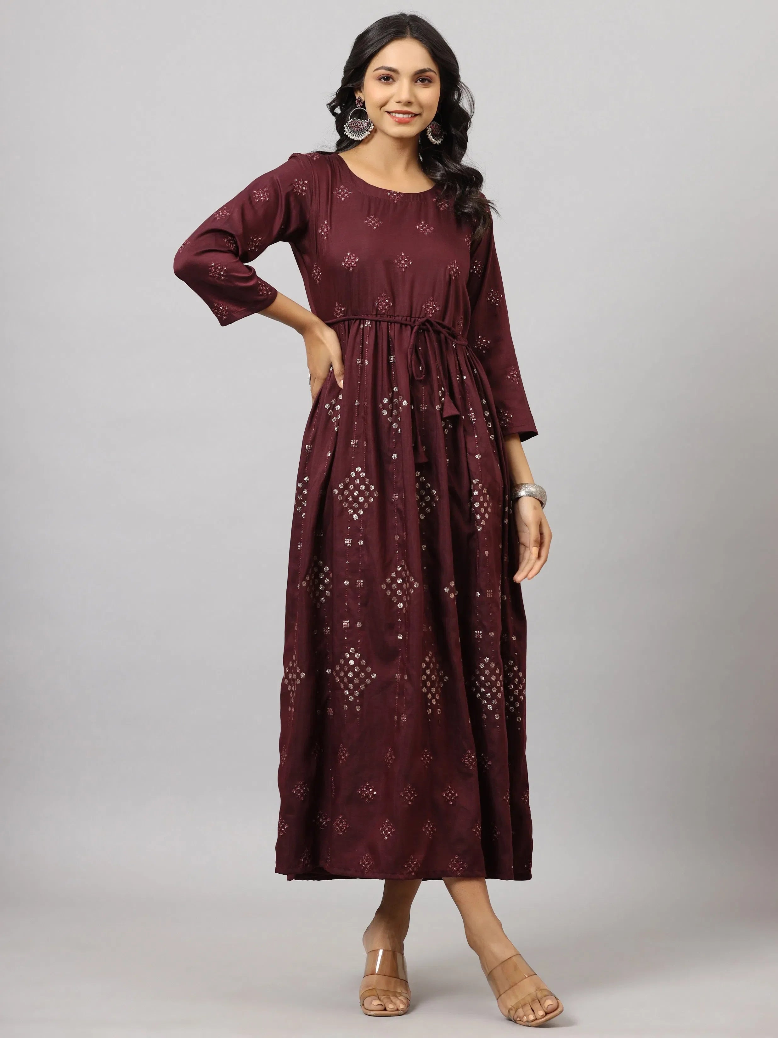 Women's Mauve Flared Dress | Indian Dresses Cotton Polyester