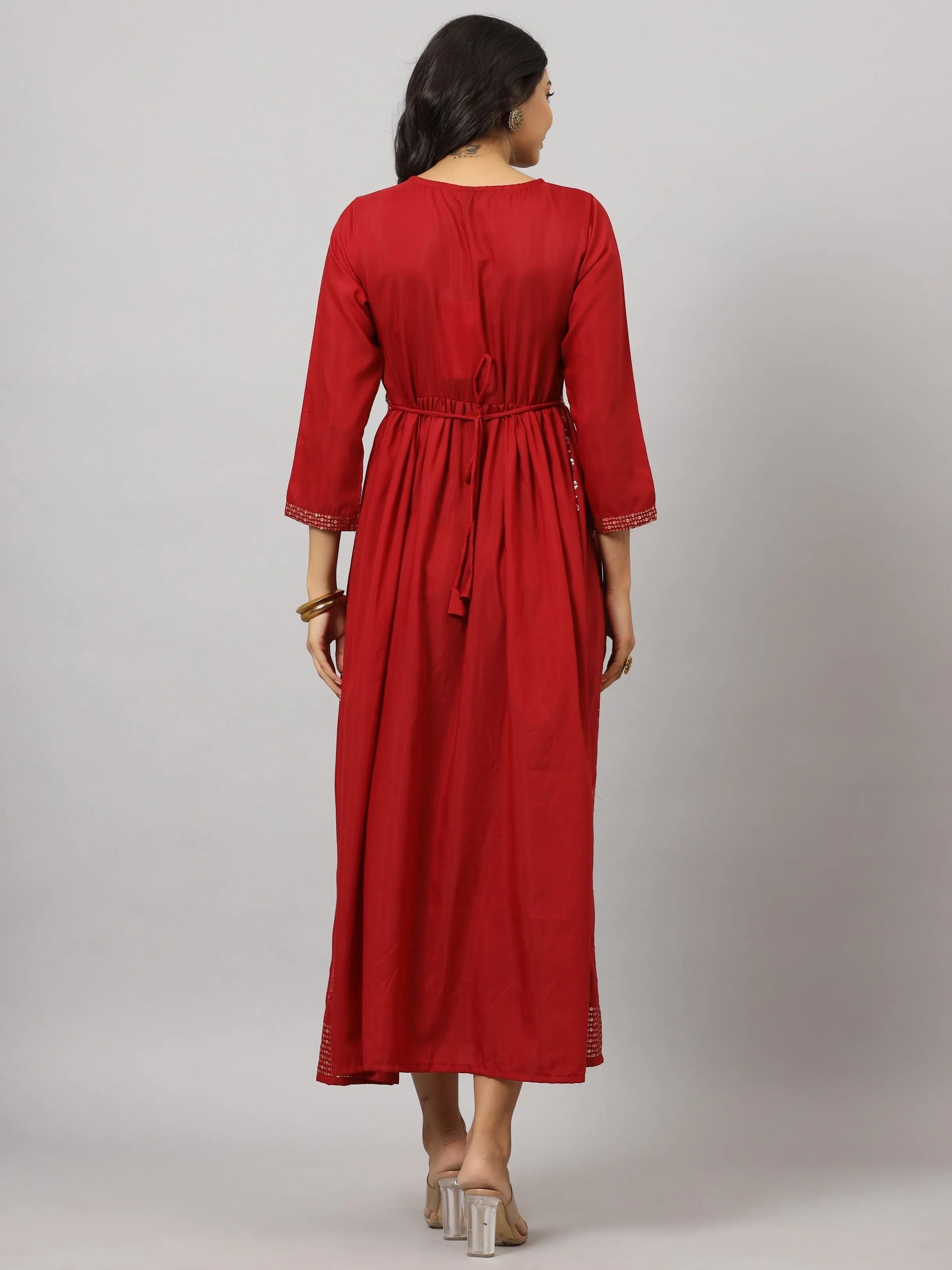 Women's Maroon Flared Dress | Festive Indian Cotton Dresses