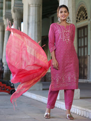 Women Pink Cotton Printed Kurta Set