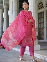 Women Pink Cotton Printed Kurta Set
