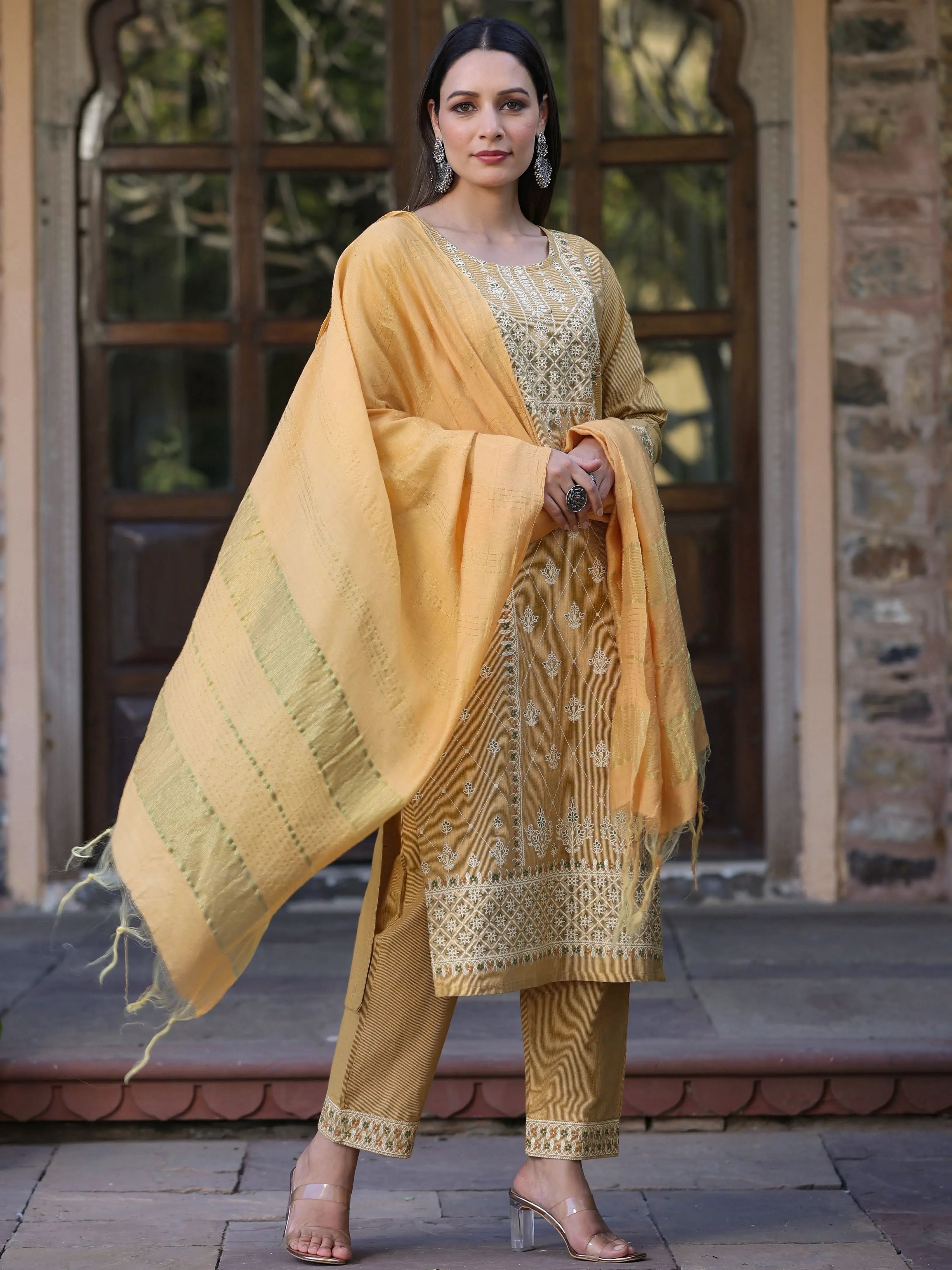 Mustard Printed Kurta Set - Stylish Indian Kurtis for Women