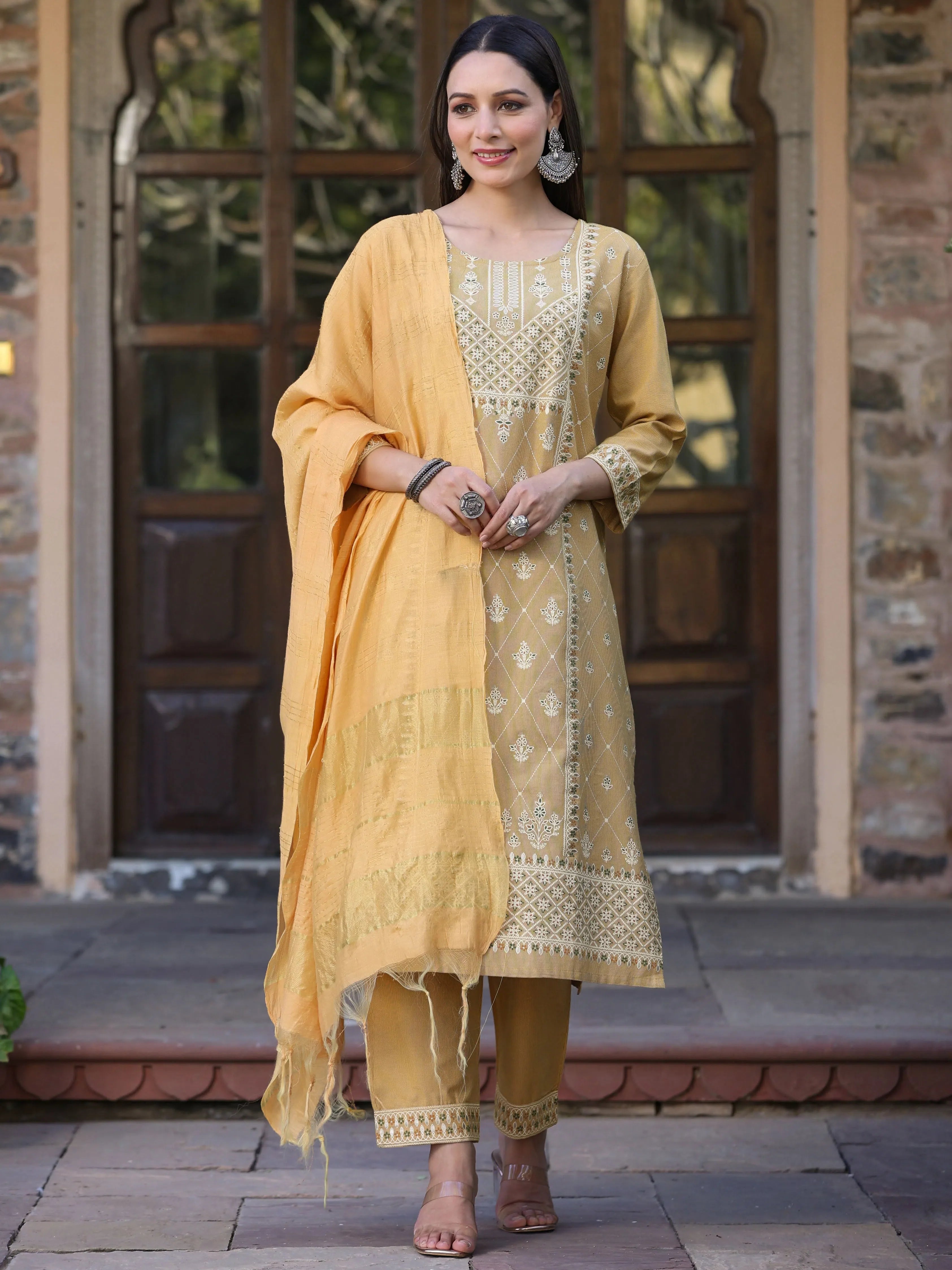 Mustard Printed Kurta Set - Stylish Indian Kurtis for Women