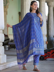 Women Blue Cotton Printed Kurta Set