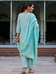 Women Mint Cotton Printed Kurta Set