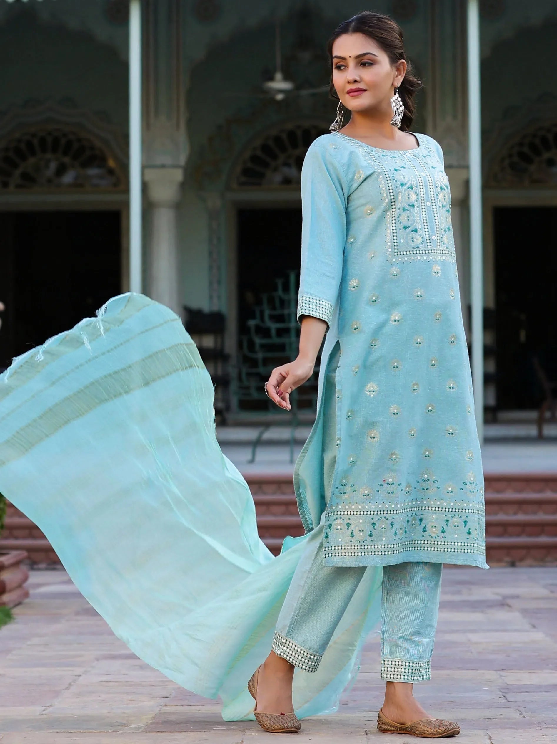 Mint Cotton Printed Kurta Set | Indian Kurtas for Women