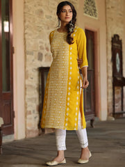 Women Yellow Georgette Printed Kurta