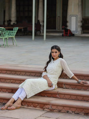 Women Lemon Georgette Printed Kurta