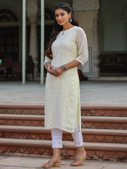 Women Lemon Georgette Printed Kurta