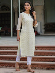 Women Lemon Georgette Printed Kurta