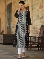 Women Black Georgette Printed Kurta