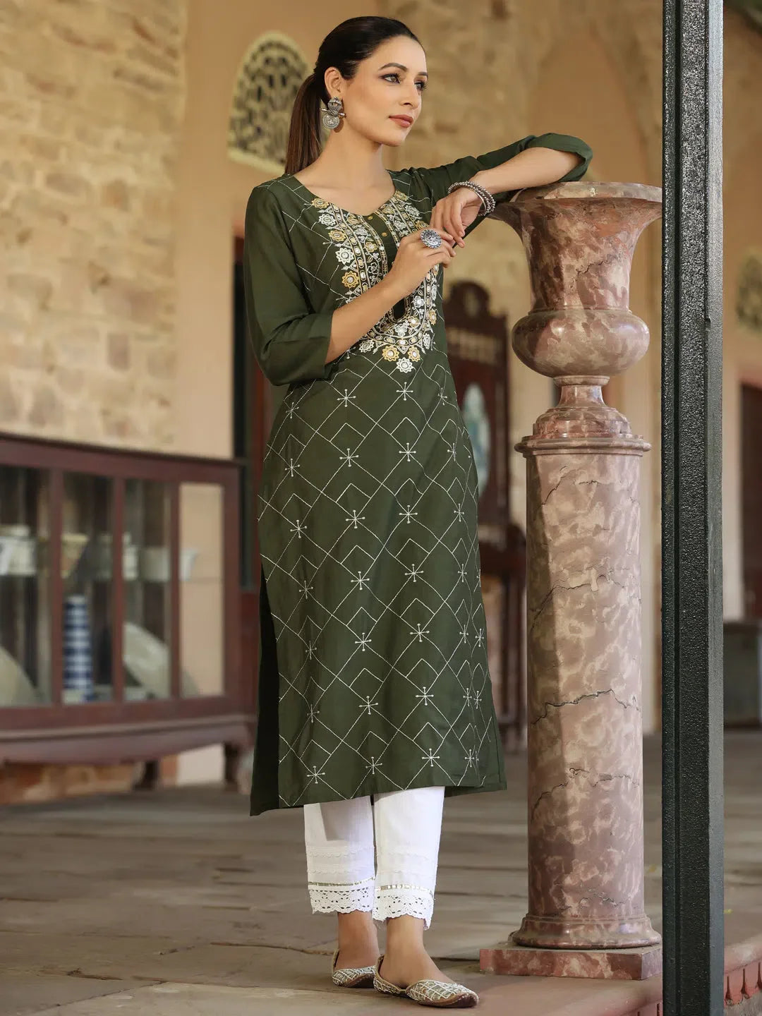 Green Printed Cotton Kurta - Stylish Indian Kurta for Women: Exclusive