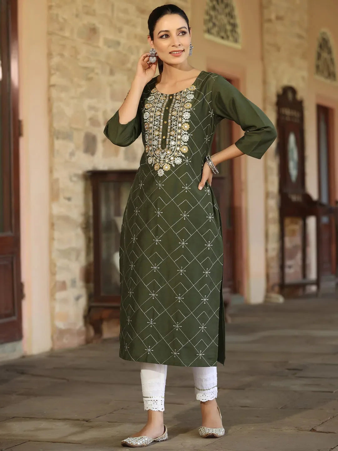 Green Printed Cotton Kurta - Stylish Indian Kurta for Women: Exclusive