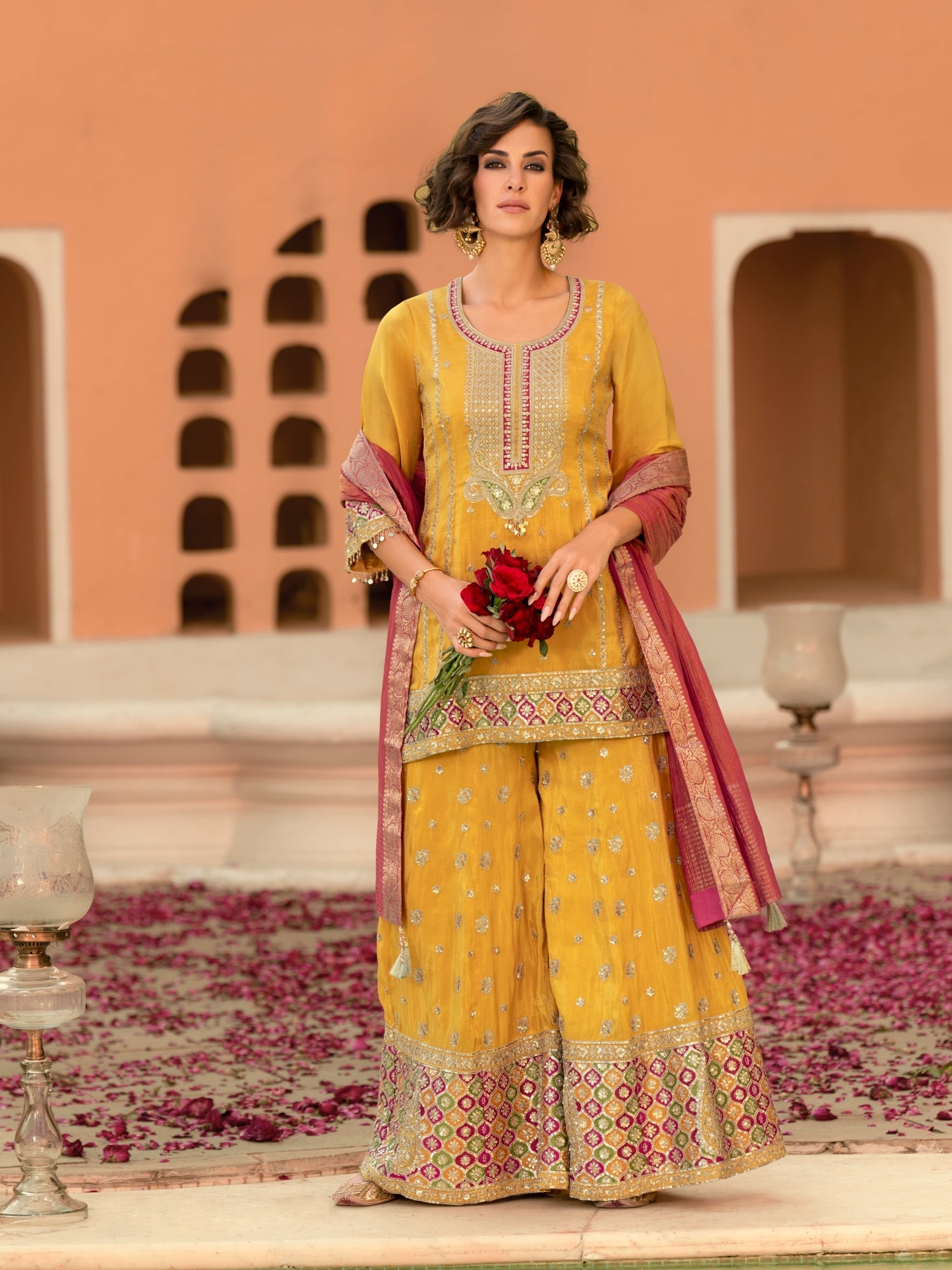 Viscose Shimmer Embroidered Sharara Set - Pack of 3 Designs | DesiQlo