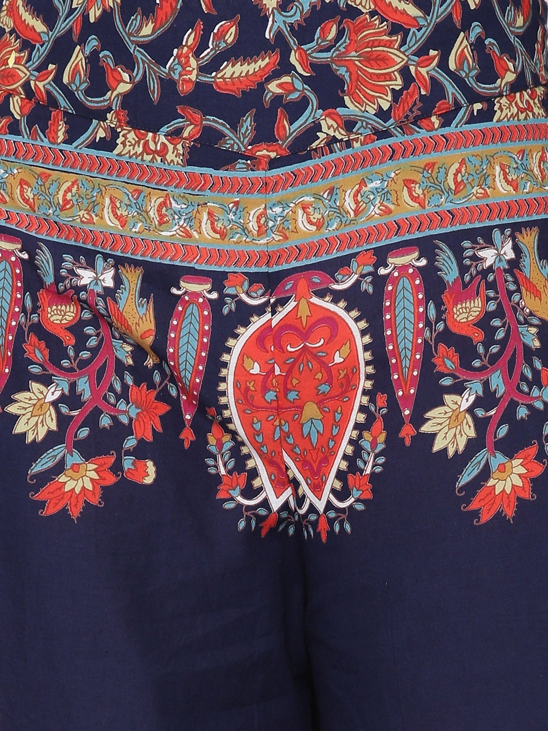 Indigo Ethnic Motif Printed Flared Cotton Women Palazzo With One Pocke