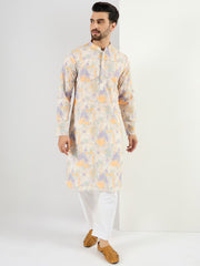 Ethnic Bay Men Off White Viscose Rayon Abstract Embroidered Straight Kurta With Pant Set-MKSET1063