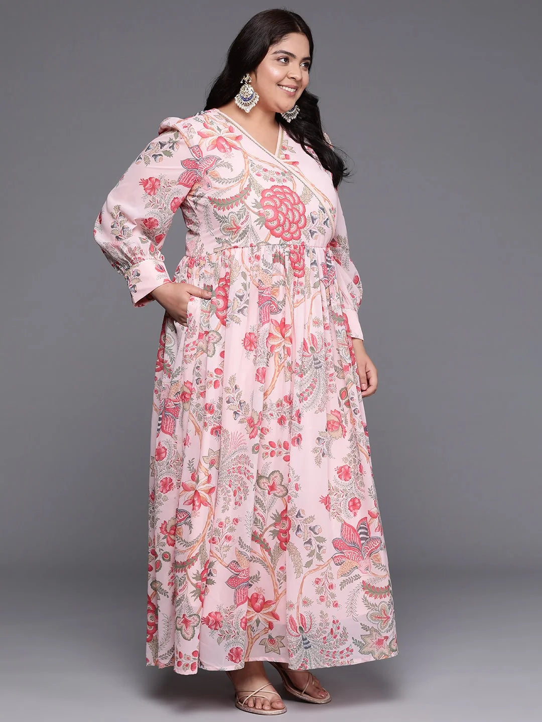 Plus Size Floral Wrap Maxi Dress | Shop Indian Dresses