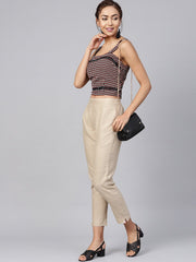 Juniper Sand Grey Solid Cotton Flex Slim Fit Women Pants With Two Pockets