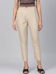 Juniper Sand Grey Solid Cotton Flex Slim Fit Women Pants With Two Pockets