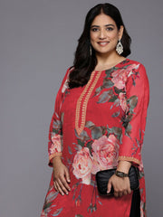 Plus Size Floral Printed Round Neck Straight Kurta-AP-AHKUGRDP-1139