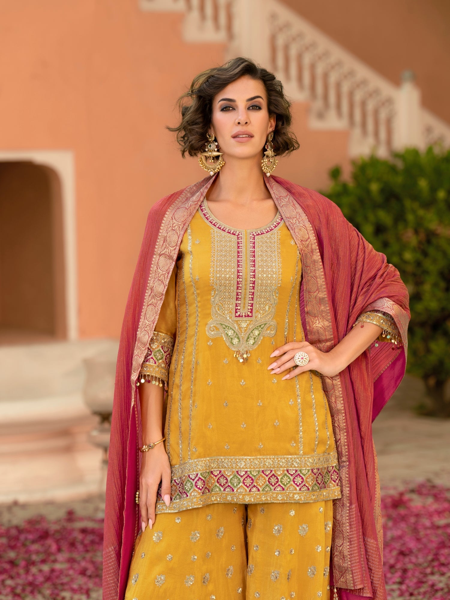 Viscose Shimmer Embroidered Sharara Set - Pack of 3 Designs | DesiQlo