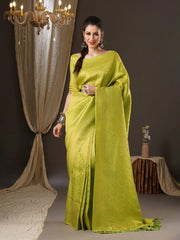 Women's Georgette Lime Green Woven Design Woven Saree With Blouse Piece-5ALEKHA5001
