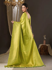 Women's Georgette Lime Green Woven Design Woven Saree With Blouse Piece-5ALEKHA5001