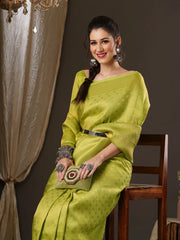 Women's Georgette Lime Green Woven Design Woven Saree With Blouse Piece-5ALEKHA5001