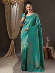Women's Georgette Teal Blue Woven Design Woven Saree With Blouse Piece-5ALEKHA5002