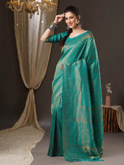 Women's Georgette Teal Blue Woven Design Woven Saree With Blouse Piece-5ALEKHA5002